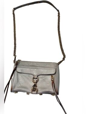 TLC Pre-loved Rebecca Minkoff Mini MAC Grey Leather Crossbody Bag Gold Chain